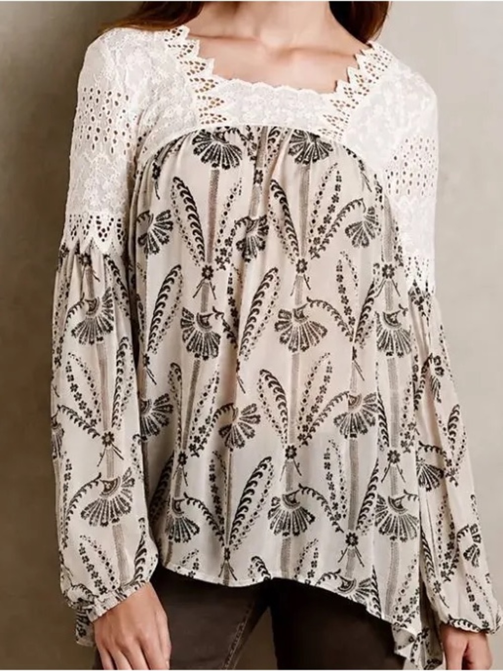 Floreat Anthropologie Romantic Boho Eyelet Lace Floral Blouse Tunic Size 8